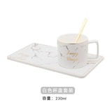 Creative Nordic Marble Ceramic Cup,Golden Trim Coffee Cup Set,Marble Cup with Plate and Spoon,230ml
